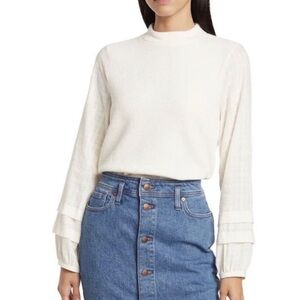 Madewell weavemix mockneck bubble sleeve top size large
